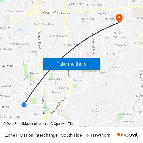 Zone F Marion Interchange - South side to Hawthorn map