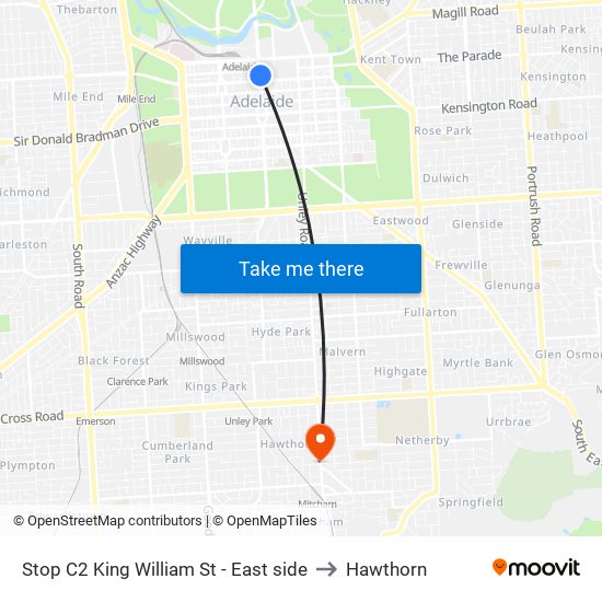 Stop C2 King William St - East side to Hawthorn map