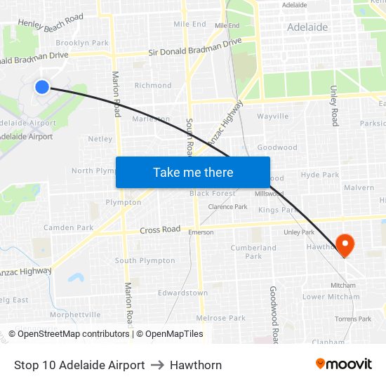 Stop 10 Adelaide Airport to Hawthorn map