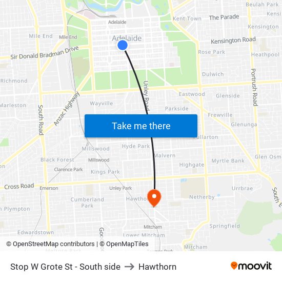 Stop W Grote St - South side to Hawthorn map