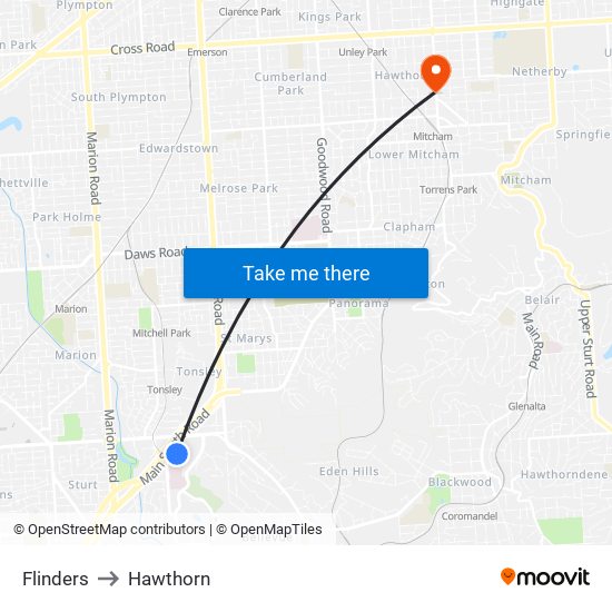 Flinders to Hawthorn map