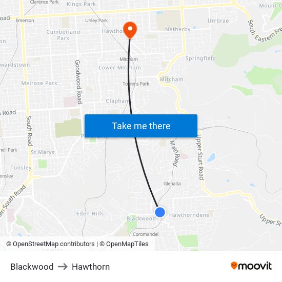 Blackwood to Hawthorn map