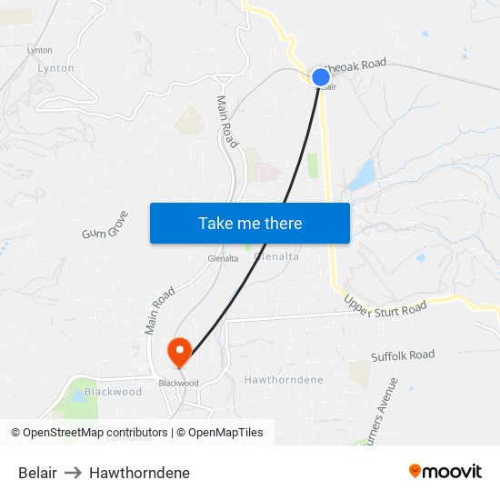 Belair to Hawthorndene map