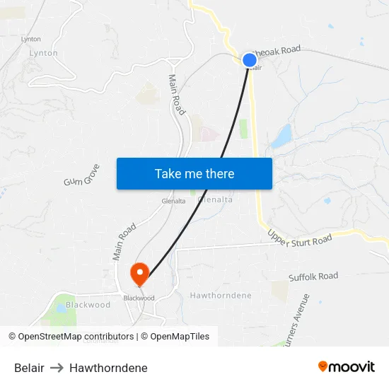 Belair to Hawthorndene map