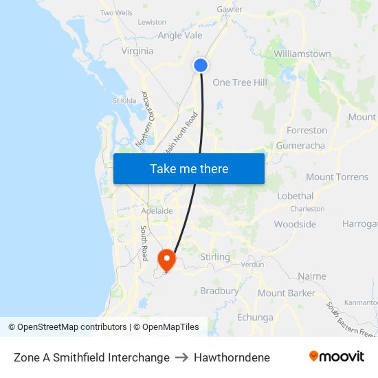Zone A Smithfield Interchange to Hawthorndene map