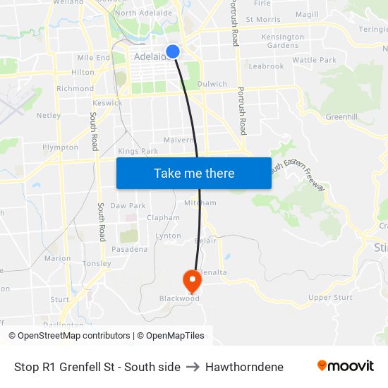 Stop R1 Grenfell St - South side to Hawthorndene map