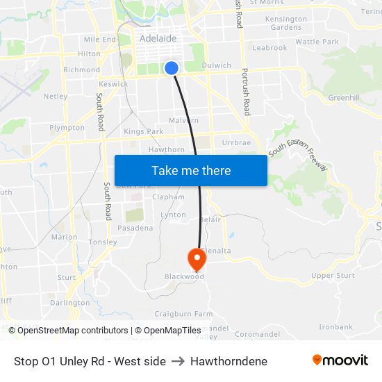 Stop O1 Unley Rd - West side to Hawthorndene map