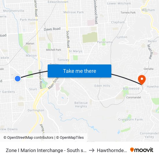 Zone I Marion Interchange - South side to Hawthorndene map
