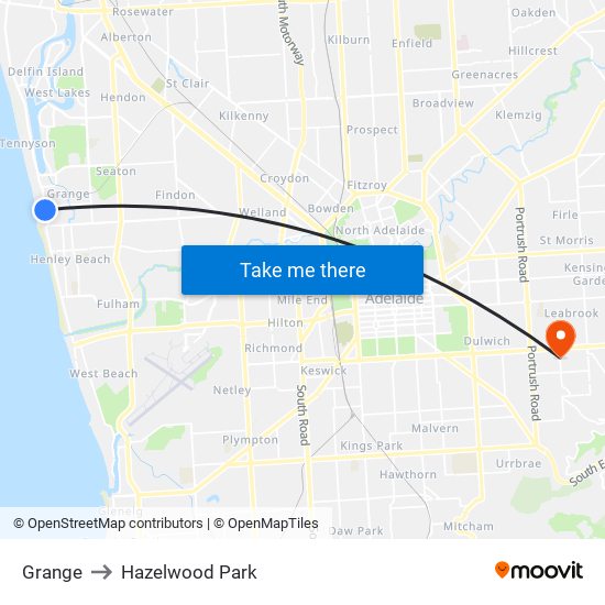 Grange to Hazelwood Park map