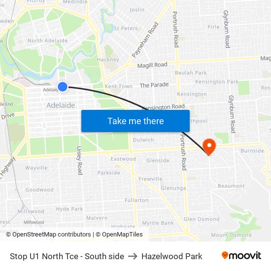 Stop U1 North Tce - South side to Hazelwood Park map