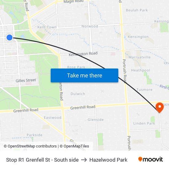 Stop R1 Grenfell St - South side to Hazelwood Park map