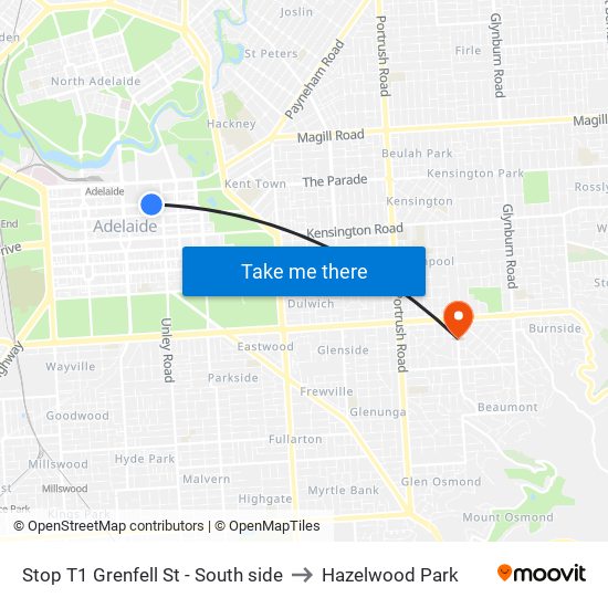Stop T1 Grenfell St - South side to Hazelwood Park map