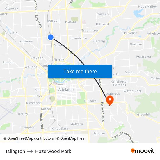 Islington to Hazelwood Park map