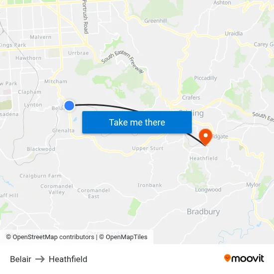 Belair to Heathfield map
