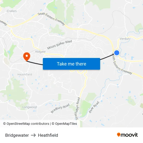 Bridgewater to Heathfield map