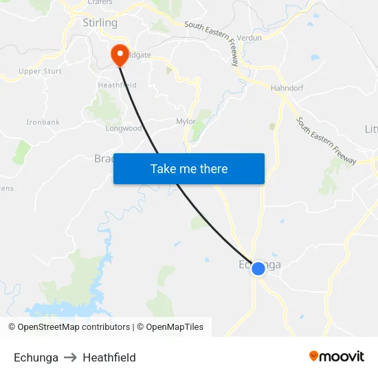 Echunga to Heathfield map
