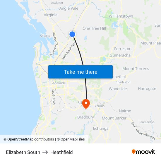 Elizabeth South to Heathfield map