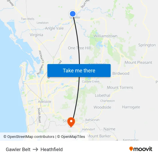 Gawler Belt to Heathfield map