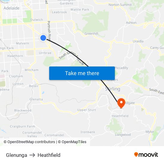 Glenunga to Heathfield map