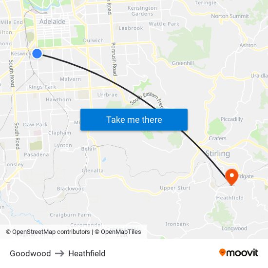 Goodwood to Heathfield map