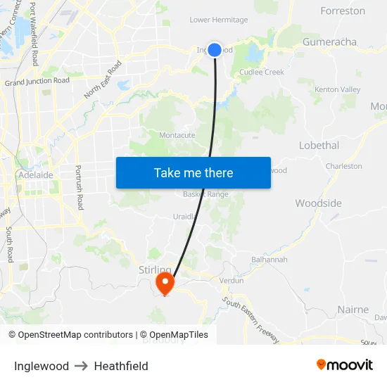 Inglewood to Heathfield map