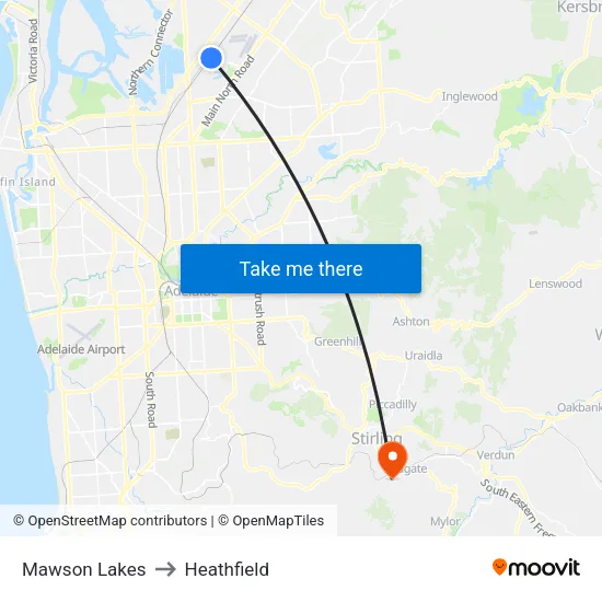 Mawson Lakes to Heathfield map