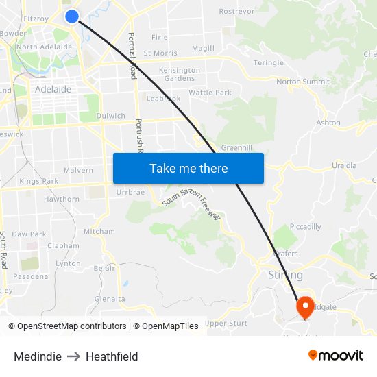 Medindie to Heathfield map