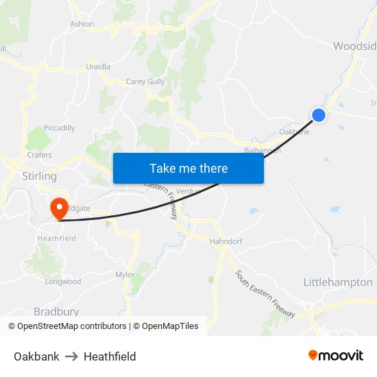 Oakbank to Heathfield map