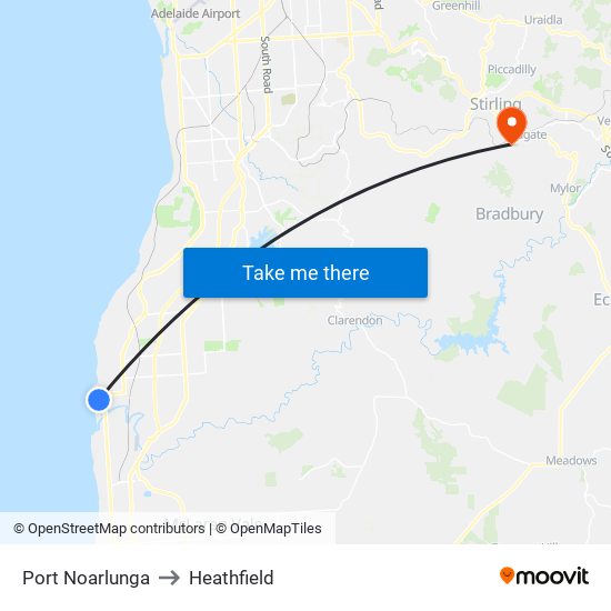 Port Noarlunga to Heathfield map