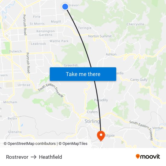 Rostrevor to Heathfield map