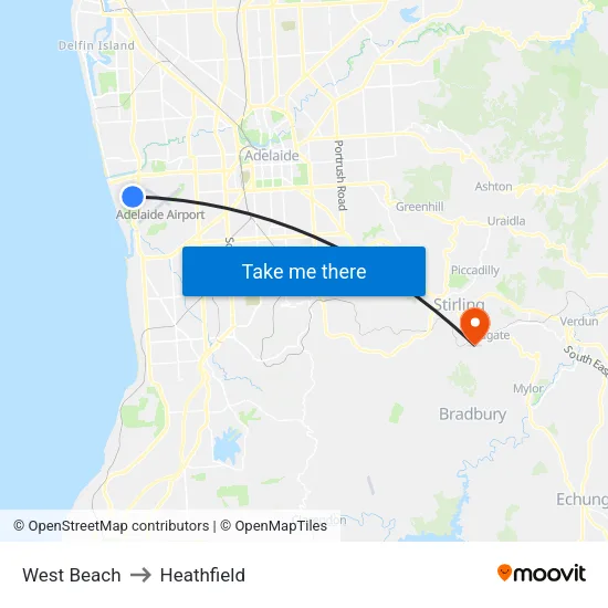 West Beach to Heathfield map