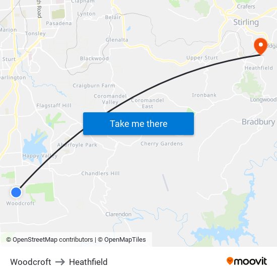 Woodcroft to Heathfield map