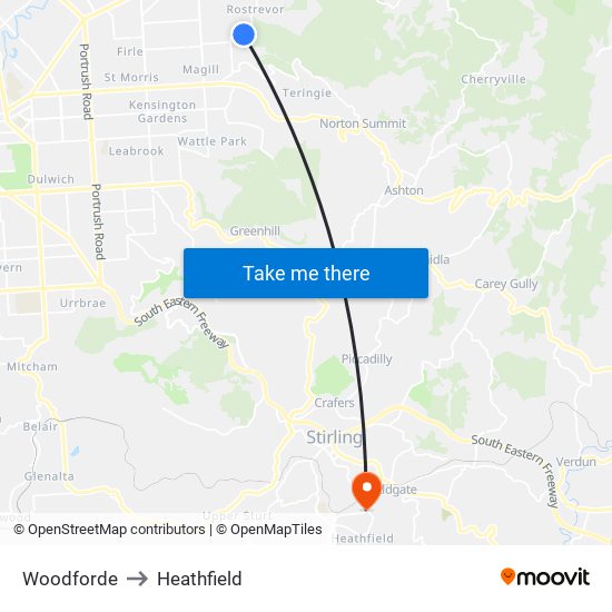 Woodforde to Heathfield map