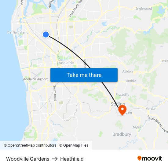 Woodville Gardens to Heathfield map