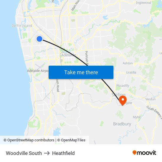 Woodville South to Heathfield map