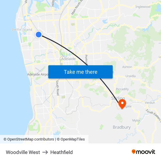 Woodville West to Heathfield map