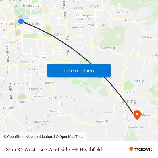 Stop X1 West Tce - West side to Heathfield map