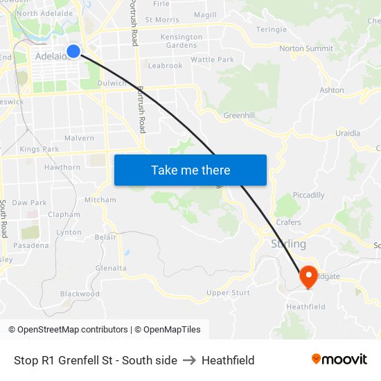 Stop R1 Grenfell St - South side to Heathfield map