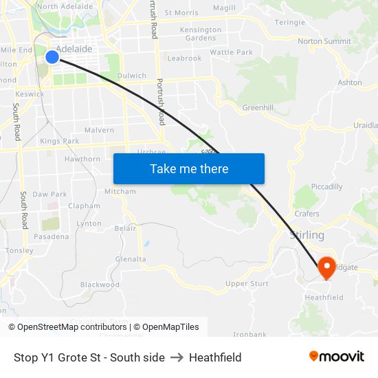 Stop Y1 Grote St - South side to Heathfield map