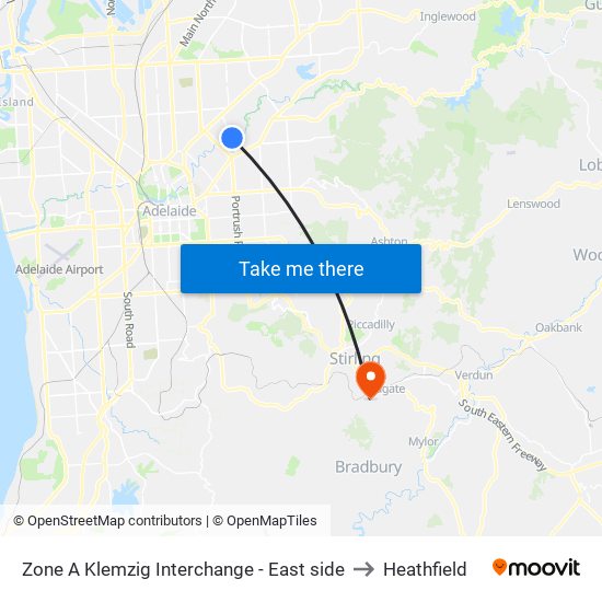 Zone A Klemzig Interchange - East side to Heathfield map