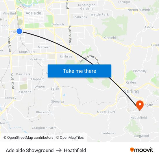 Adelaide Showground to Heathfield map