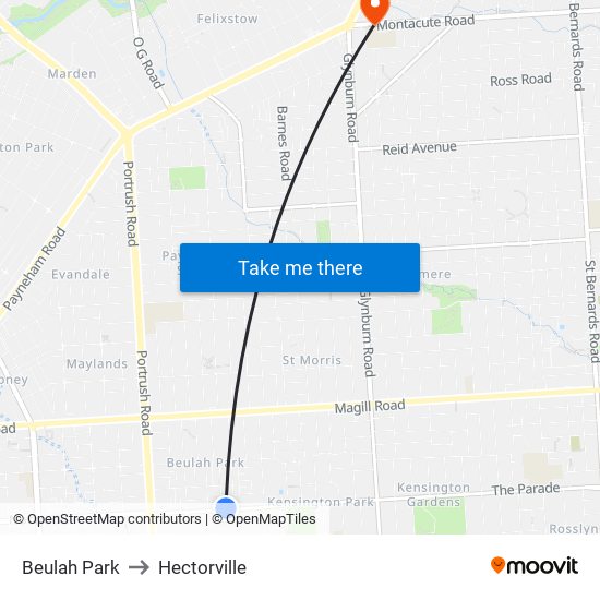 Beulah Park to Hectorville map