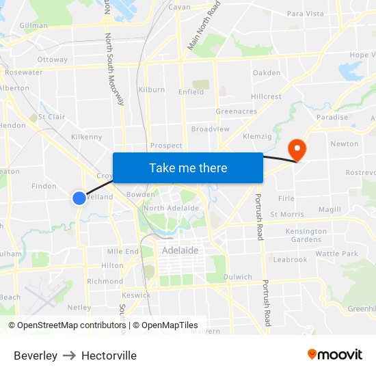 Beverley to Hectorville map