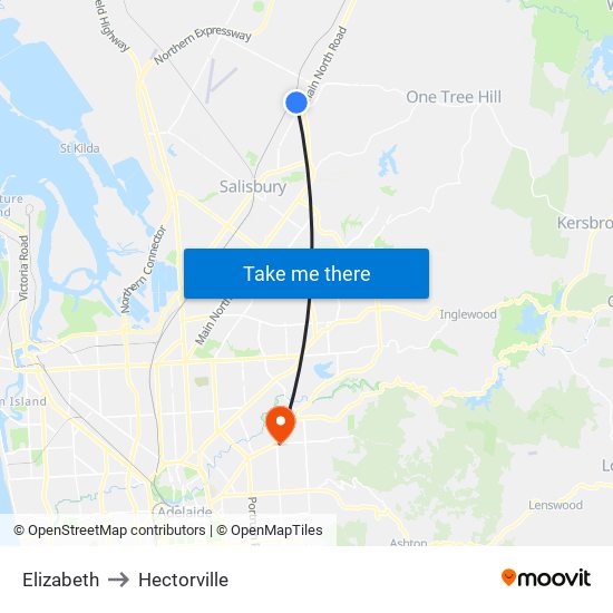 Elizabeth to Hectorville map