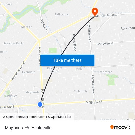 Maylands to Hectorville map