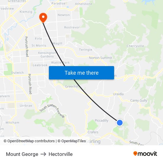 Mount George to Hectorville map