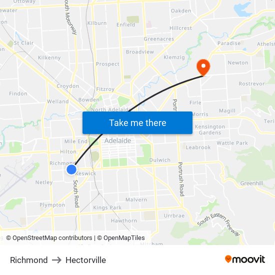 Richmond to Hectorville map