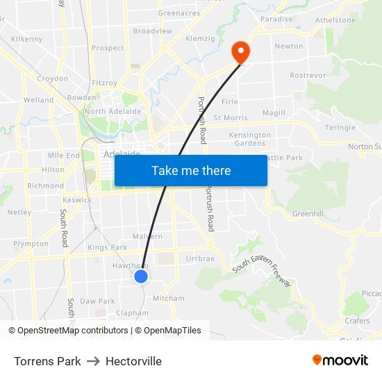 Torrens Park to Hectorville map