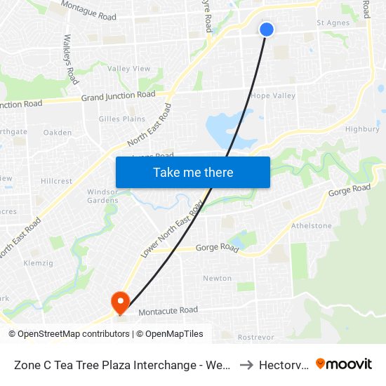 Zone C Tea Tree Plaza Interchange - West side to Hectorville map