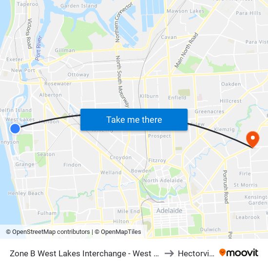 Zone B West Lakes Interchange - West side to Hectorville map